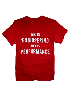 "Where Engineering Meets Performance" T-Shirt - Red and White - Image 2