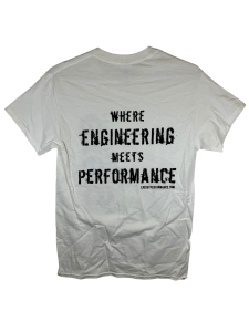 "Where Engineering Meets Performance" T-Shirt - White and Black - Image 2